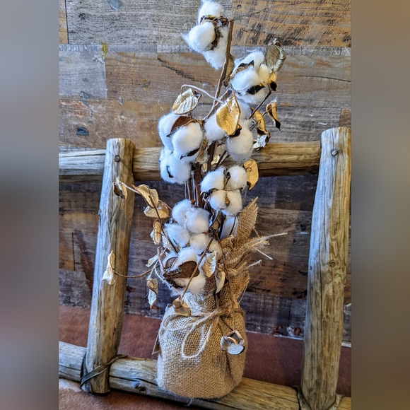 NWT Robert Stanley Signature Collection Burlap Bag With Cotton Bouquet - Picture 7 of 9